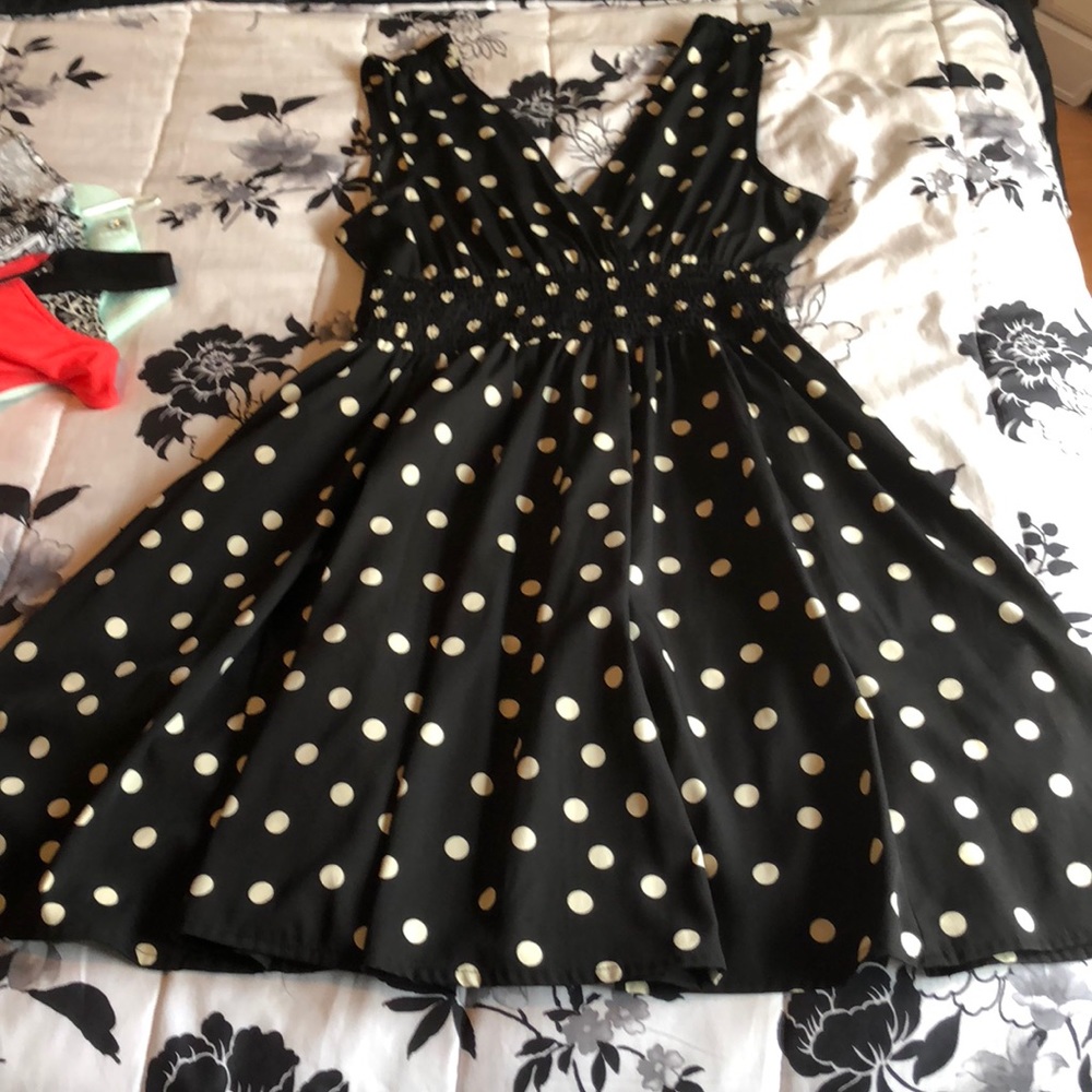 Black and cream polka dot dress